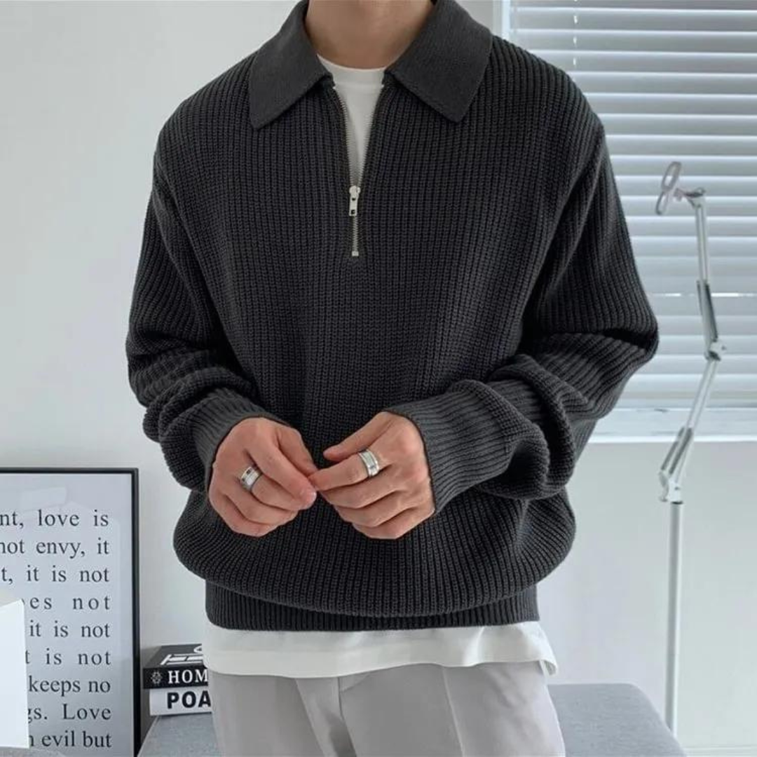 Julius™ | Stickad Ziptröja med Hög Krage