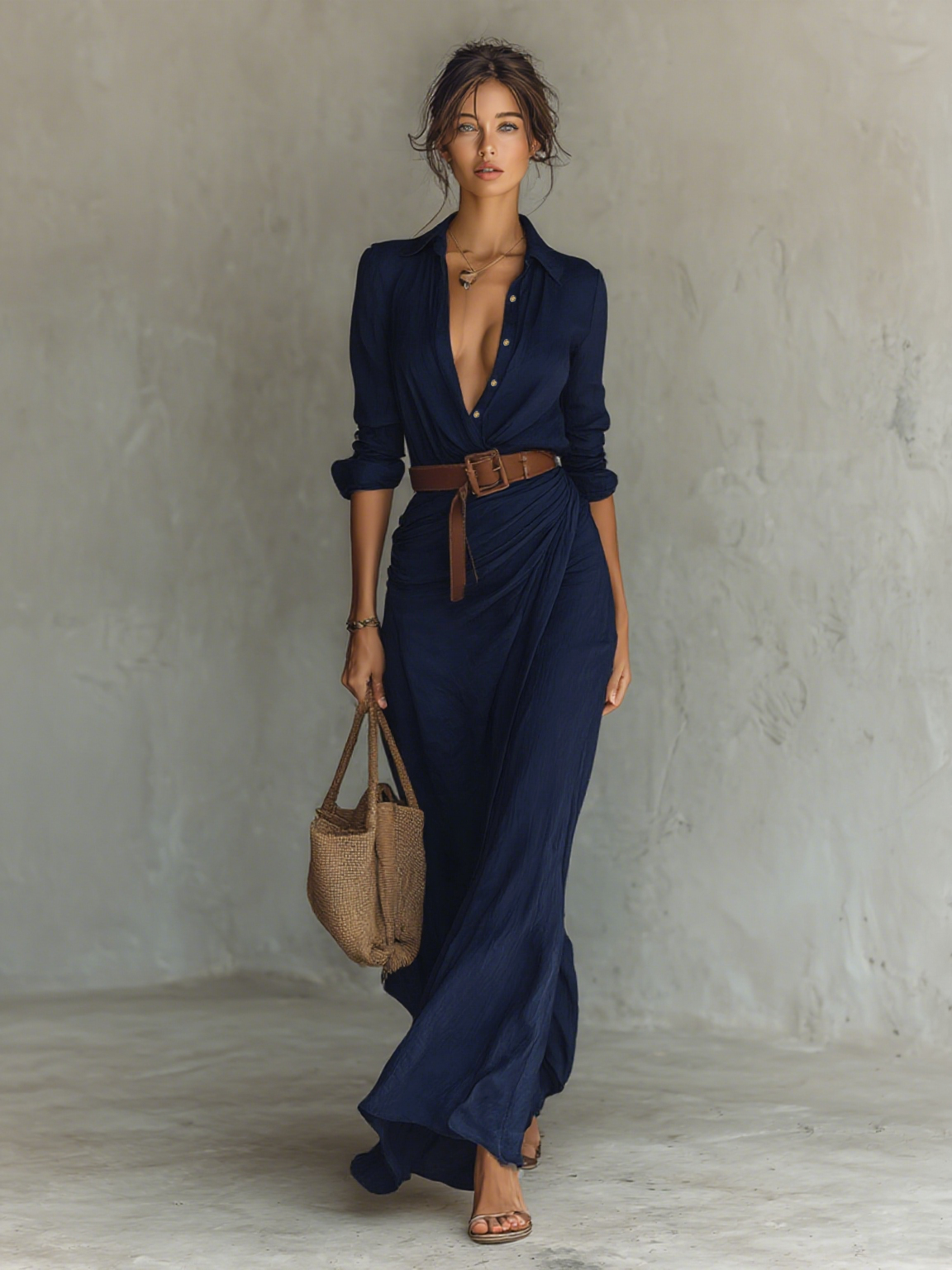 Rochie Maxi Lungă cu Guler Reversibil