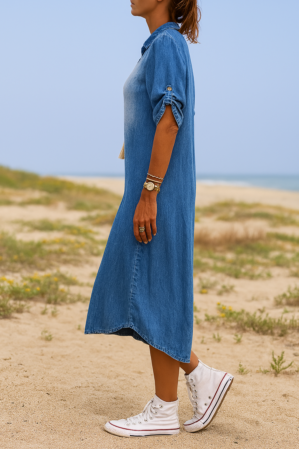 Ilse™ | Summer V-Neck Midi Denim Dress