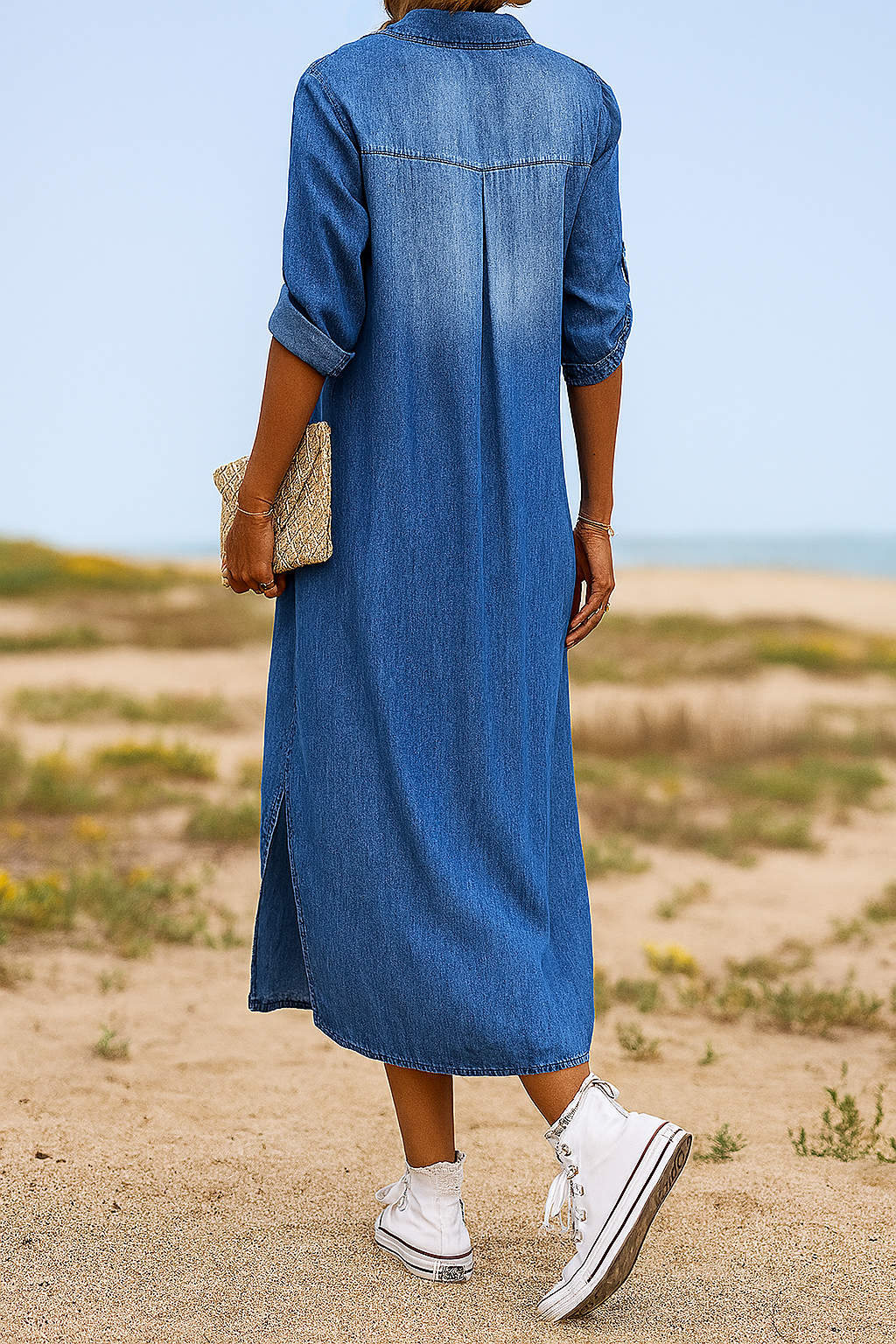 Ilse™ | Summer V-Neck Midi Denim Dress