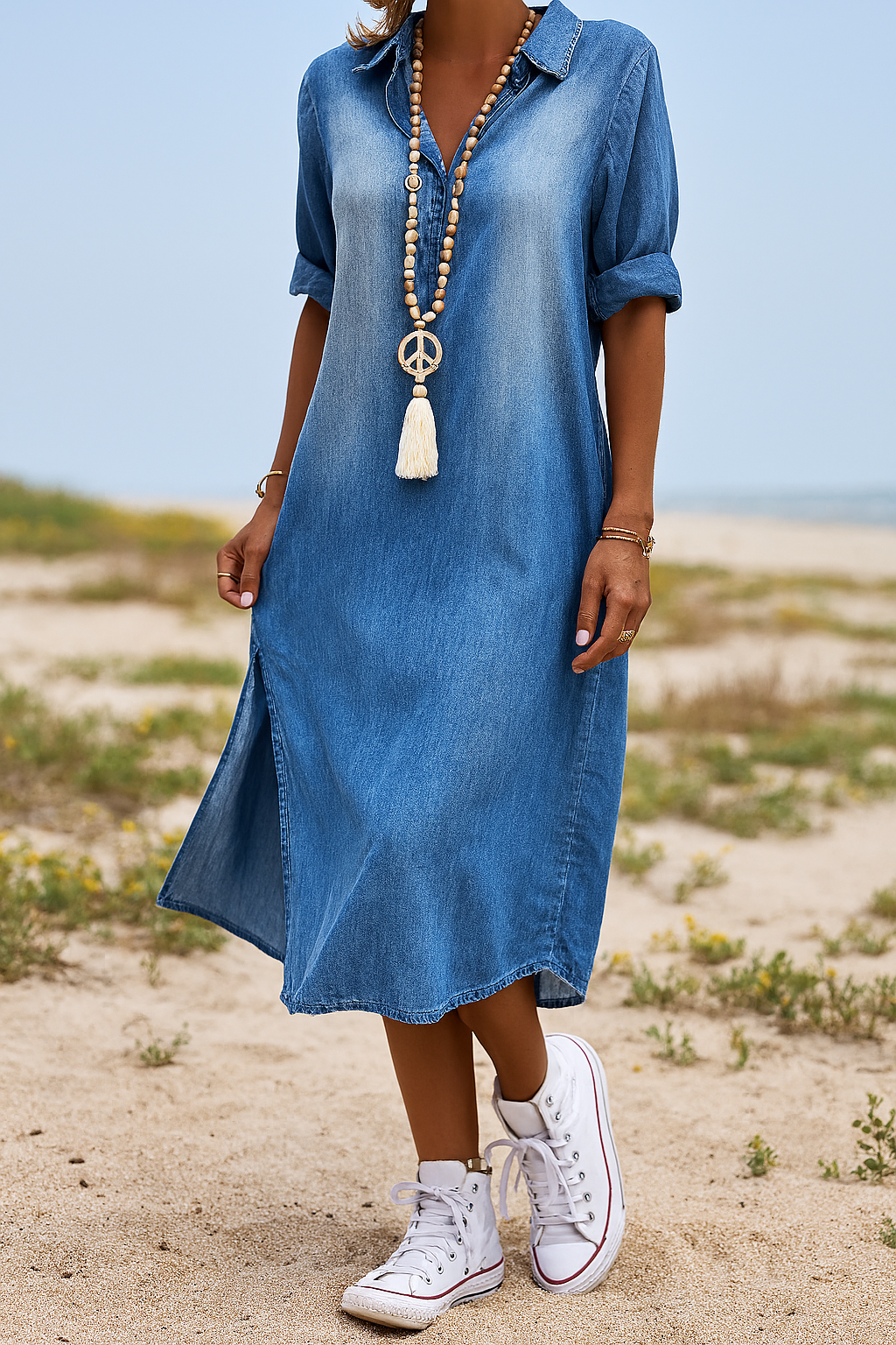 Ilse™ | Summer V-Neck Midi Denim Dress