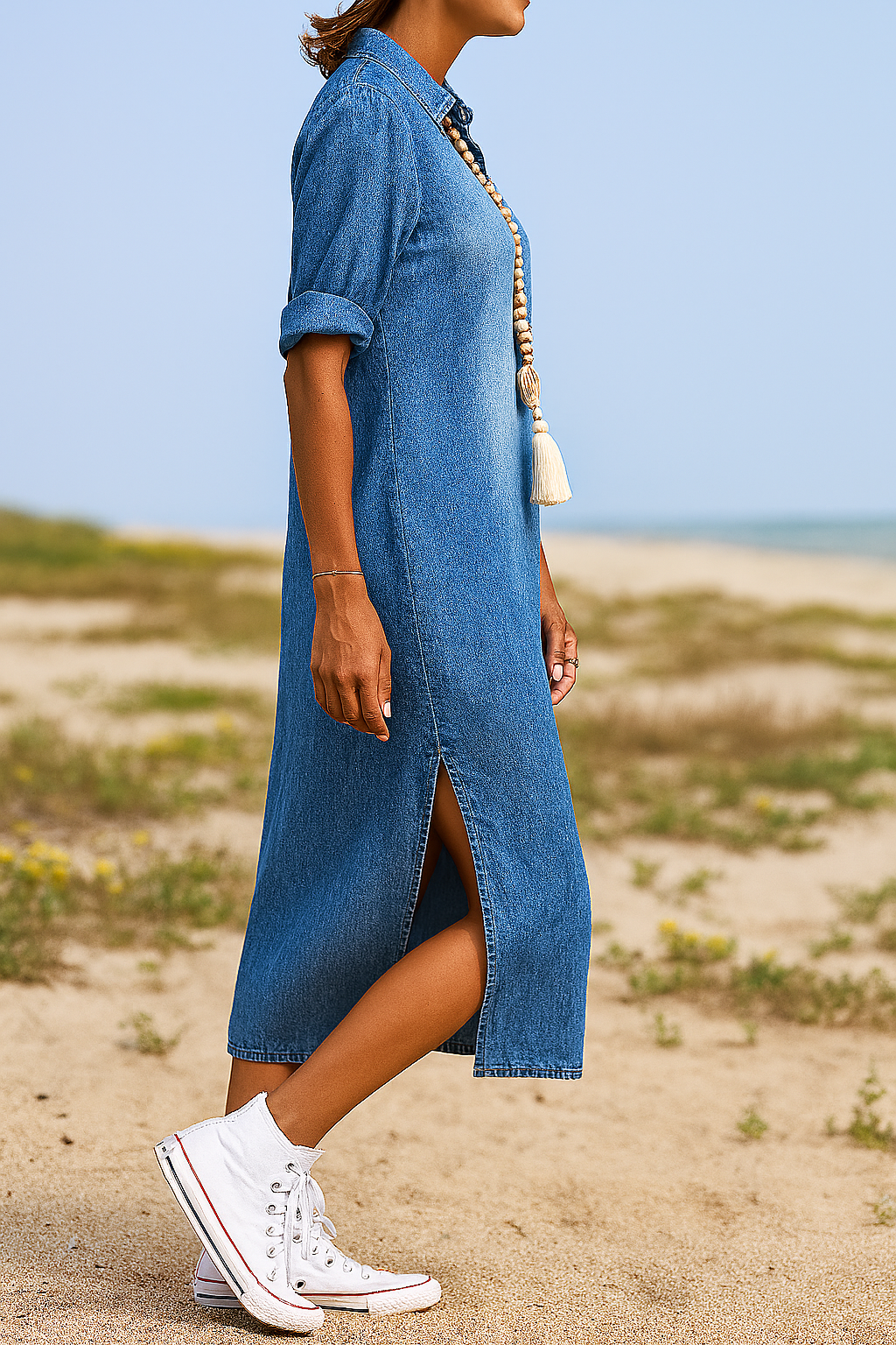 Ilse™ | Summer V-Neck Midi Denim Dress