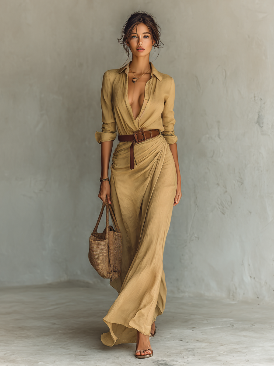 Rochie Maxi Lungă cu Guler Reversibil