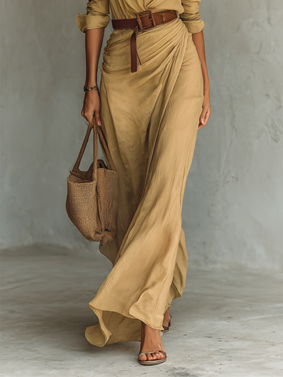 Rochie Maxi Lungă cu Guler Reversibil