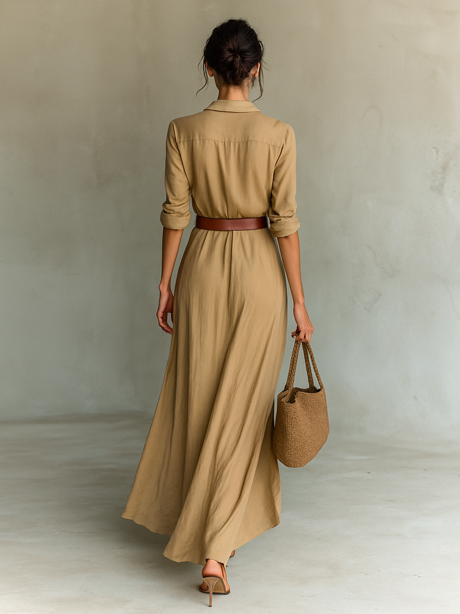 Rochie Maxi Lungă cu Guler Reversibil