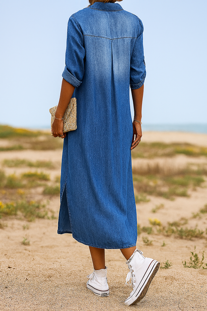 Ilse™ | Summer V-Neck Midi Denim Dress