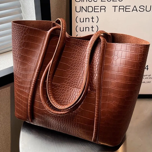 Blanca™ | Vintage Skuldertaske i Brunt Krokodilleskind