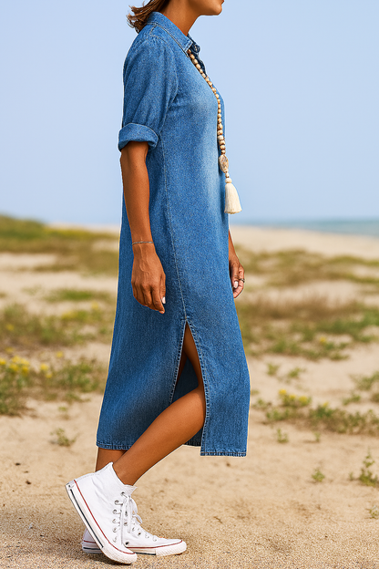 Ilse™ | Summer V-Neck Midi Denim Dress