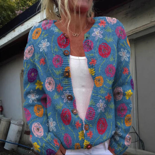 Tilda™ | Blå kofta med blommönster