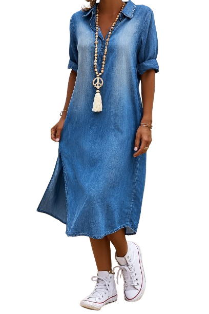 Ilse™ | Summer V-Neck Midi Denim Dress
